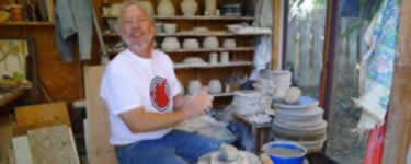 Richard Burkett working in his pottery studio during SD Pottery Tour 2011.